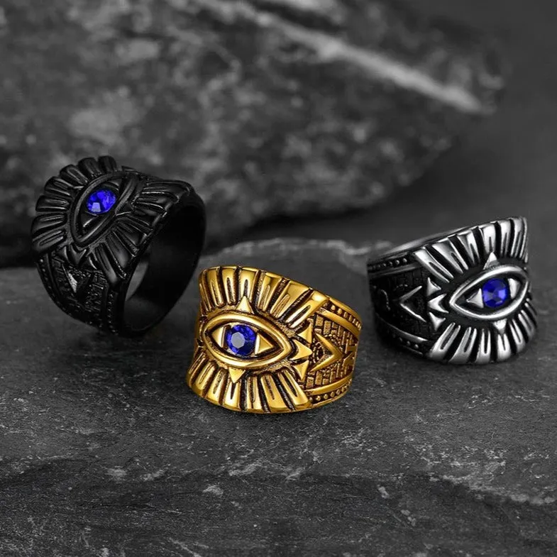 Blue Sapphire All Seeing Eye Stainless Steel Ring sold by FaithHeart product image thumbnail 3