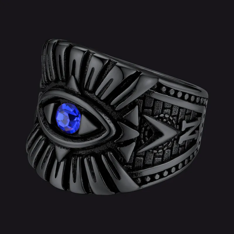 Blue Sapphire All Seeing Eye Stainless Steel Ring sold by FaithHeart