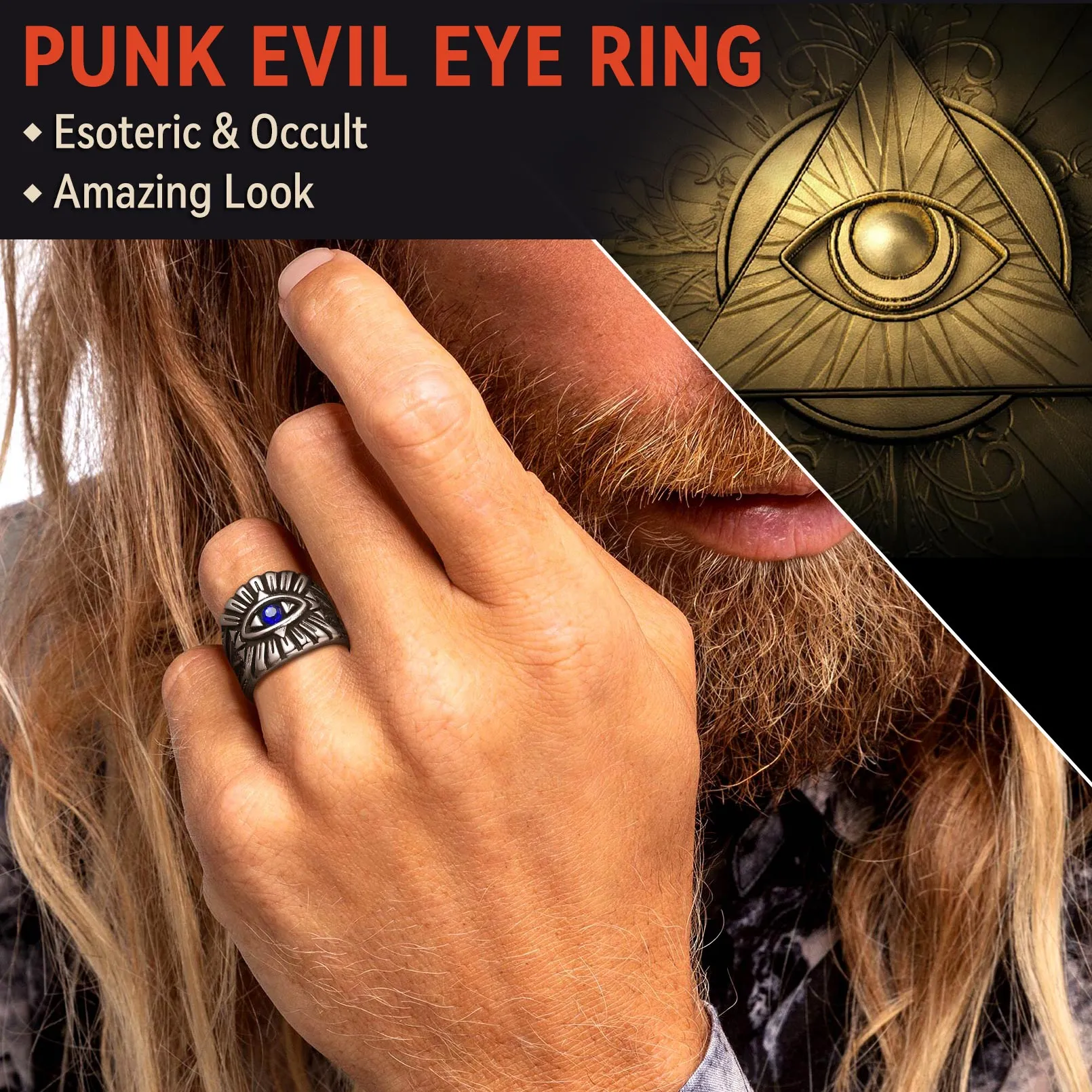 Blue Sapphire All Seeing Eye Stainless Steel Ring sold by FaithHeart product image thumbnail 5
