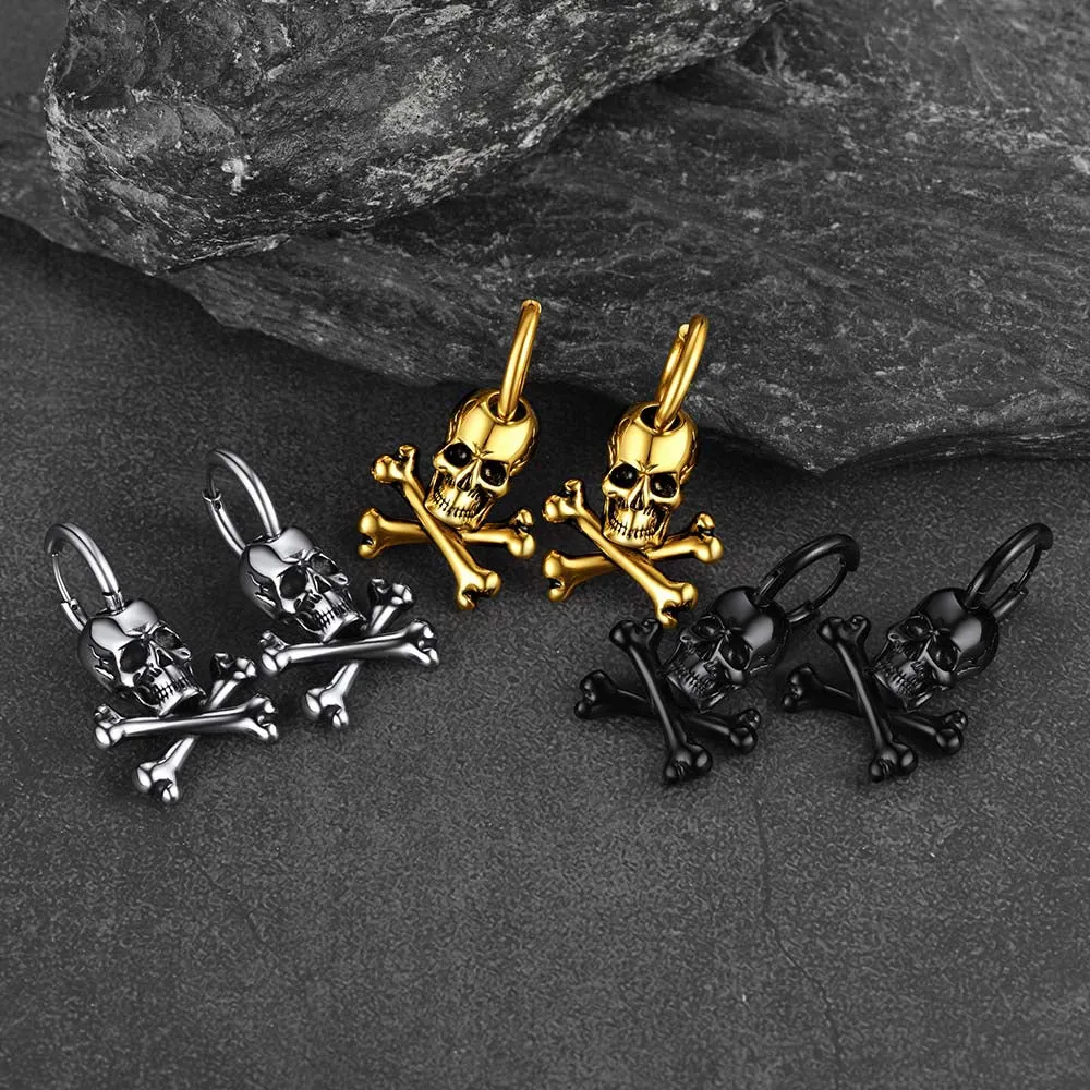 Punk Skull Crossbone Hoop Earrings Gift for Men sold by FaithHeart product image thumbnail 5