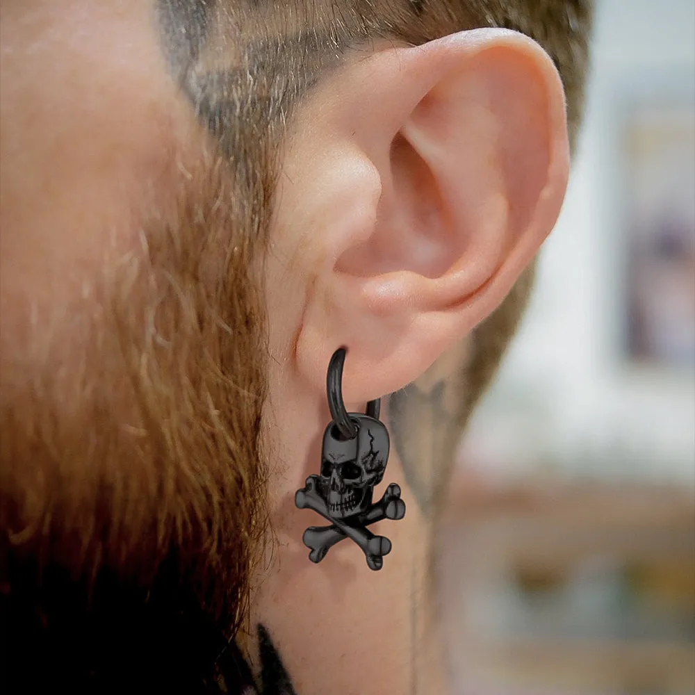 Punk Skull Crossbone Hoop Earrings Gift for Men sold by FaithHeart product image thumbnail 3