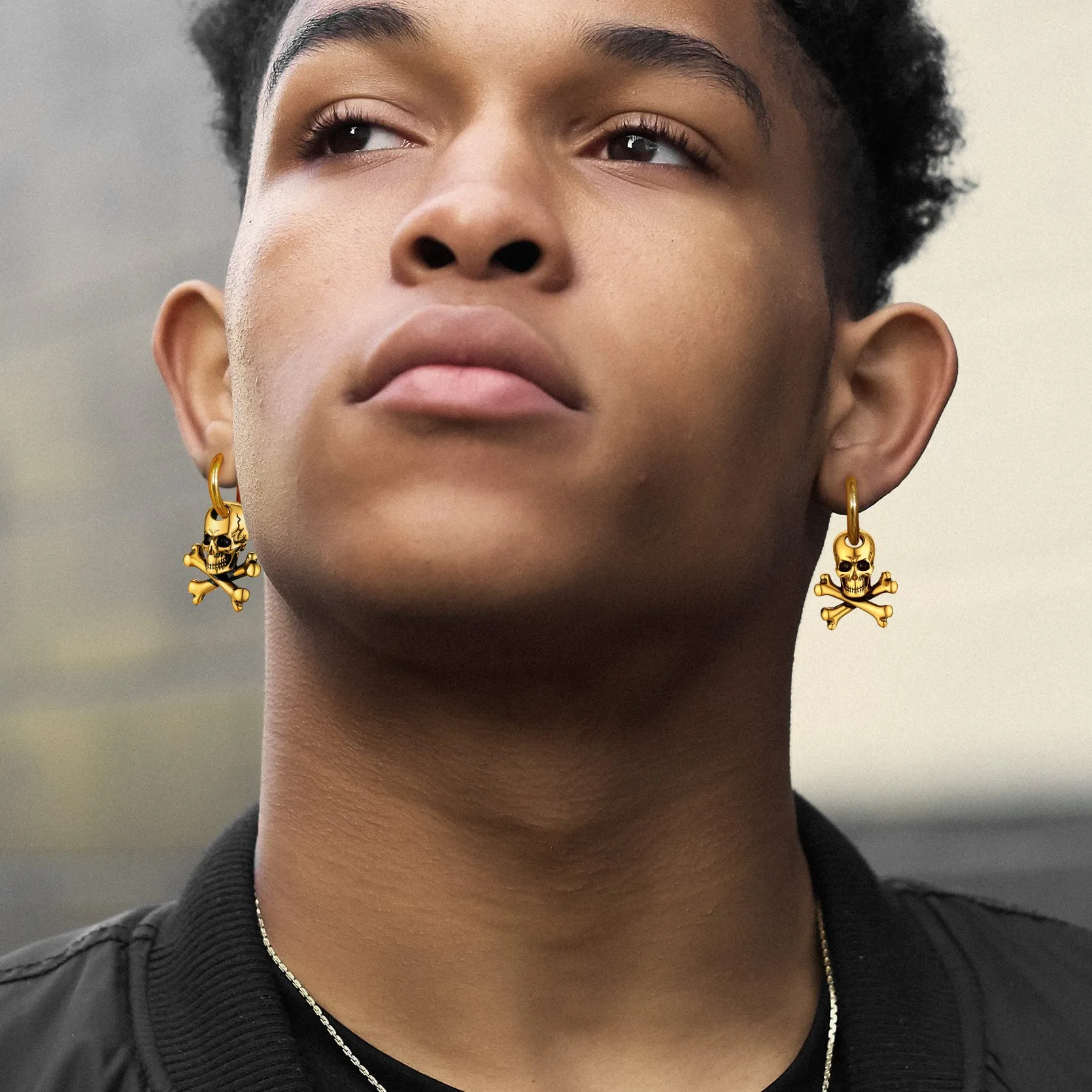 Punk Skull Crossbone Hoop Earrings Gift for Men sold by FaithHeart product image thumbnail 4