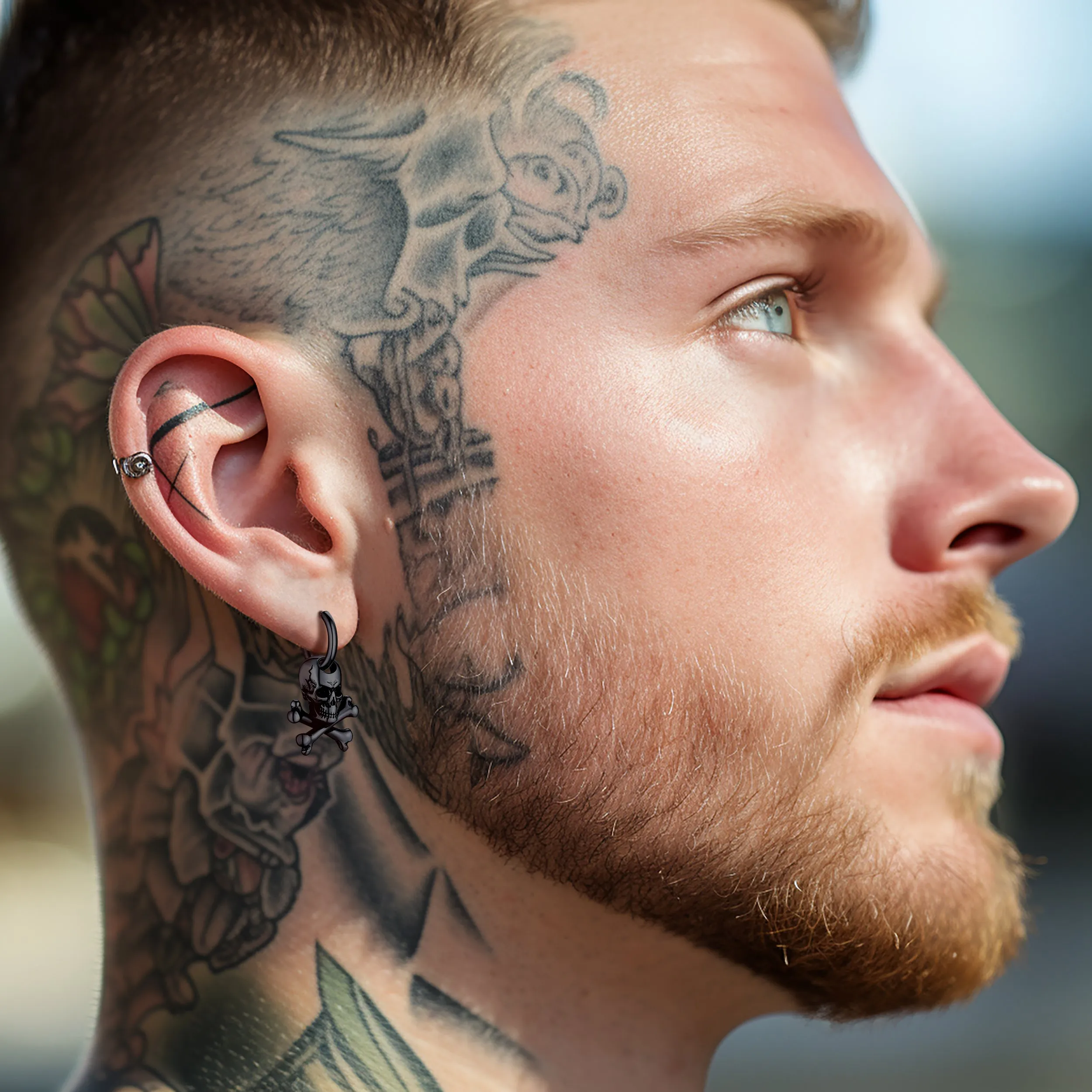 Punk Skull Crossbone Hoop Earrings Gift for Men sold by FaithHeart product image thumbnail 2