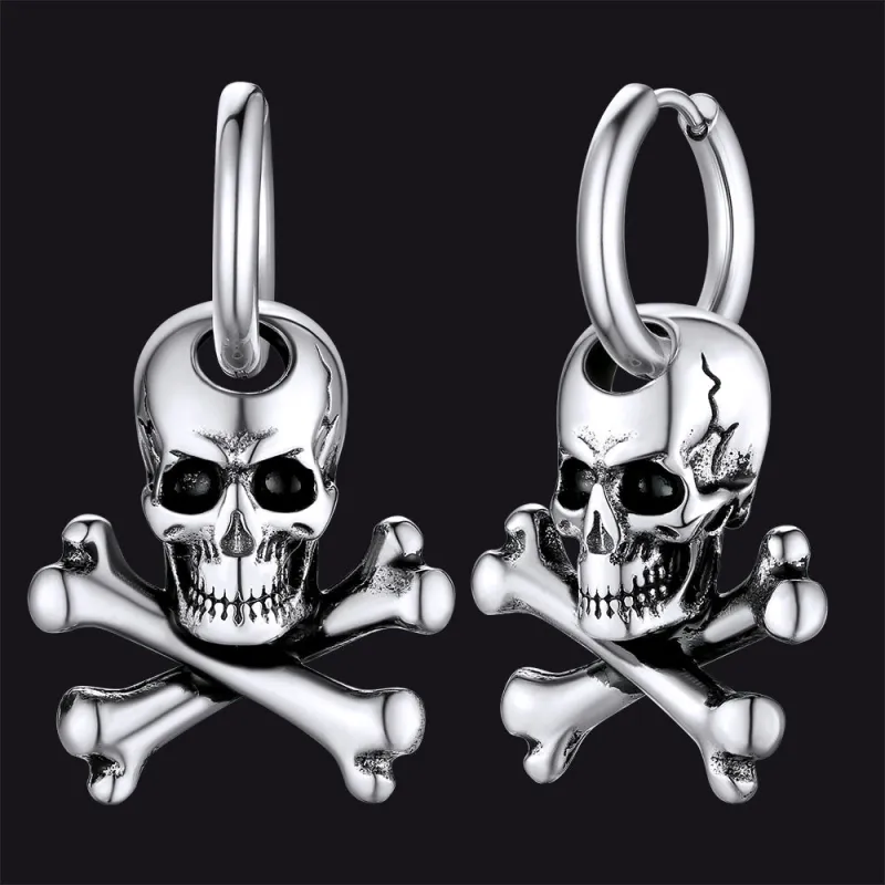 Punk Skull Crossbone Hoop Earrings Gift for Men sold by FaithHeart
