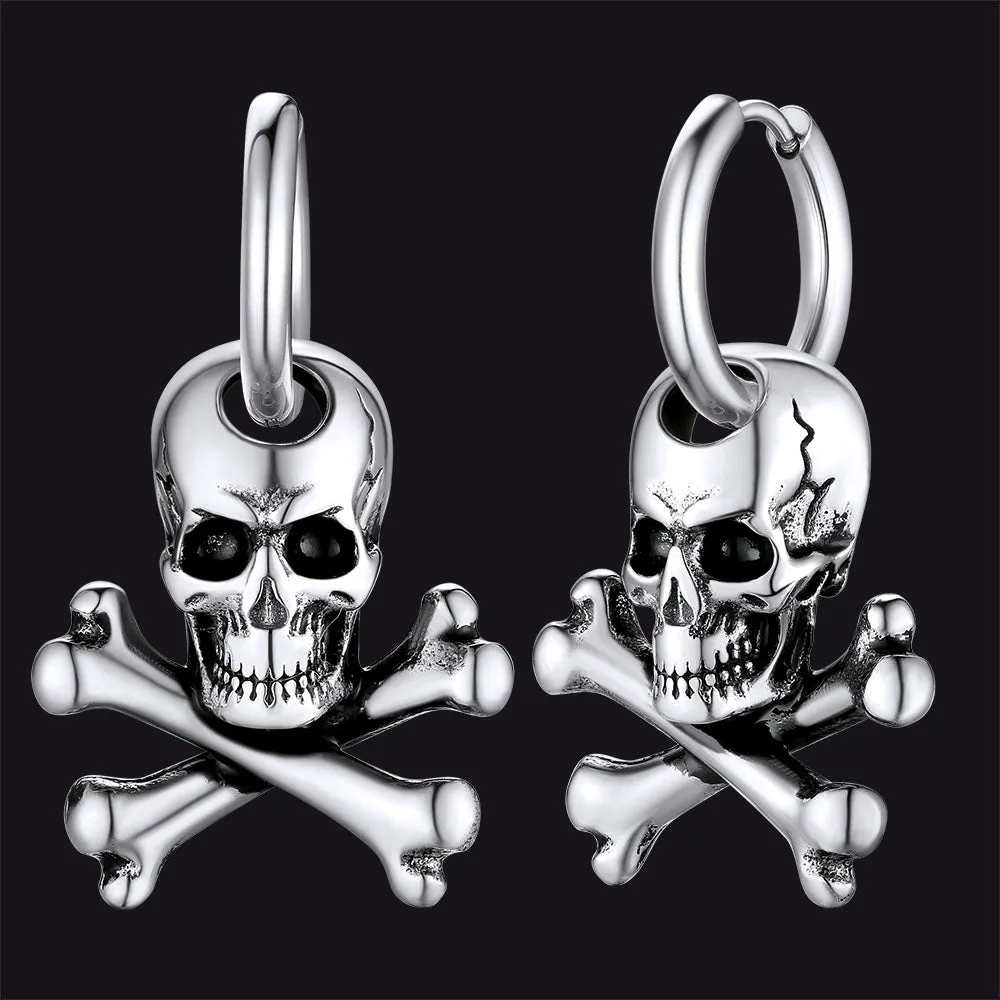 Punk Skull Crossbone Hoop Earrings Gift for Men sold by FaithHeart