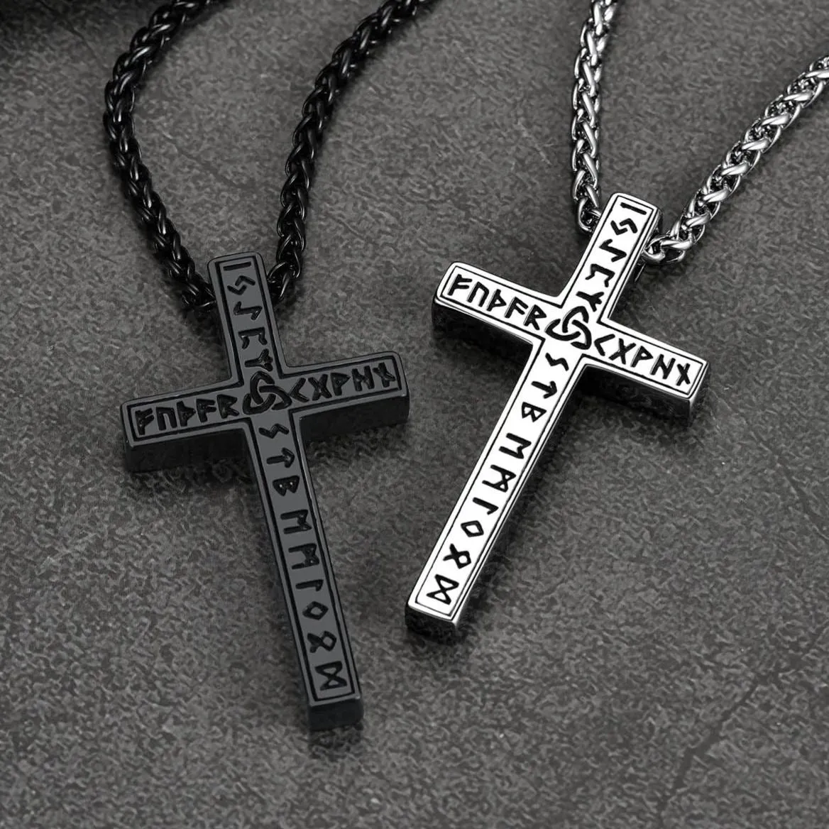 Viking Rune Cross Pendant Necklace for Men sold by FaithHeart product image thumbnail 4