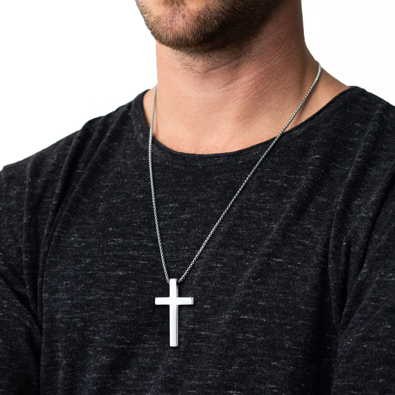 Christian Engraved Plain Cross Necklace Pendant for Men Women sold by FaithHeart product image thumbnail 3