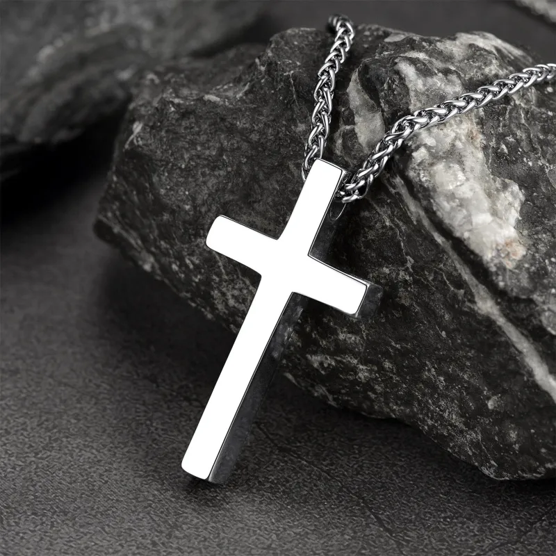 Christian Engraved Plain Cross Necklace Pendant for Men Women sold by FaithHeart
