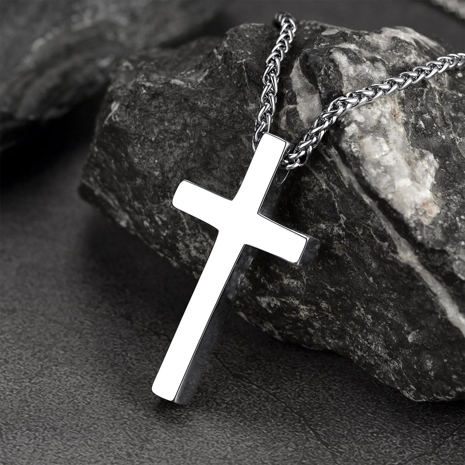 Christian Engraved Plain Cross Necklace Pendant for Men Women sold by FaithHeart