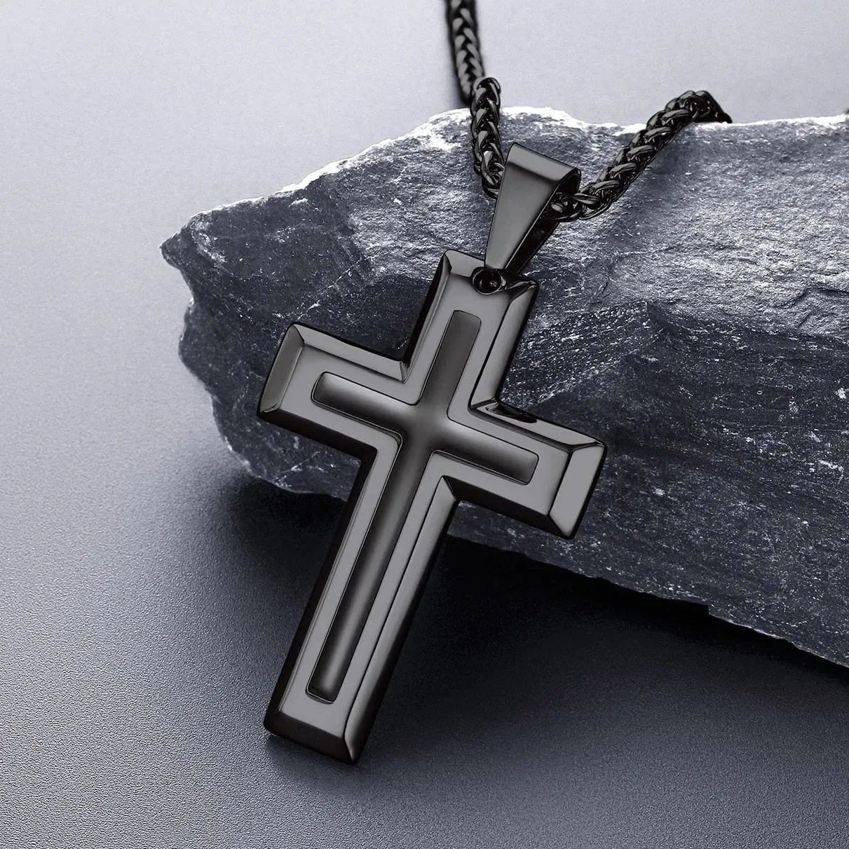 Christian Black Enamel Cross Pendant Necklace for Men Women sold by FaithHeart product image thumbnail 5