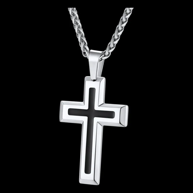 Christian Black Enamel Cross Pendant Necklace for Men Women sold by FaithHeart