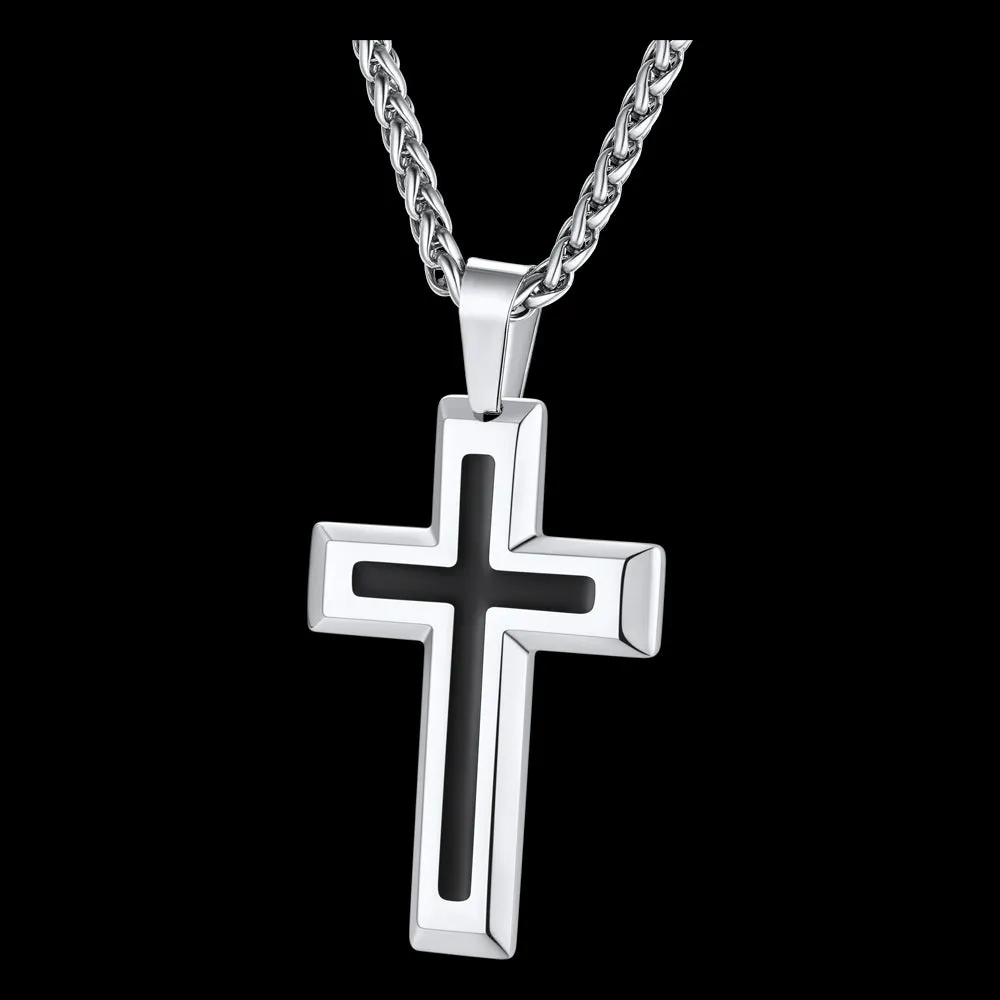 Christian Black Enamel Cross Pendant Necklace for Men Women sold by FaithHeart