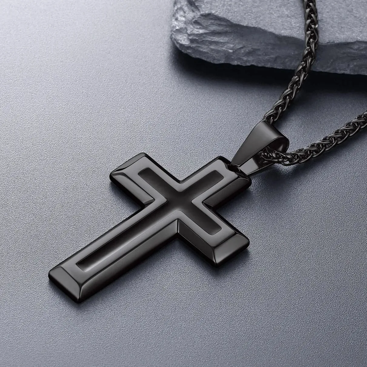 Christian Black Enamel Cross Pendant Necklace for Men Women sold by FaithHeart product image thumbnail 4