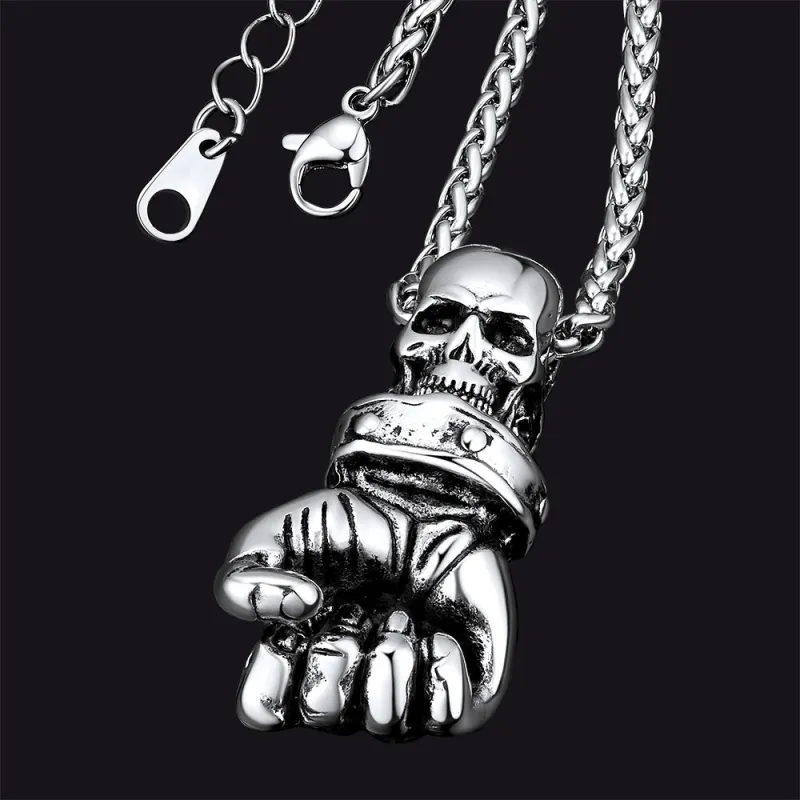 Flash Sale Punk Skull Fist Pendant Necklace for Men sold by FaithHeart