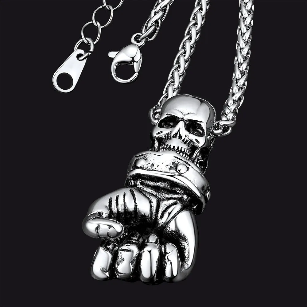 Flash Sale Punk Skull Fist Pendant Necklace for Men sold by FaithHeart