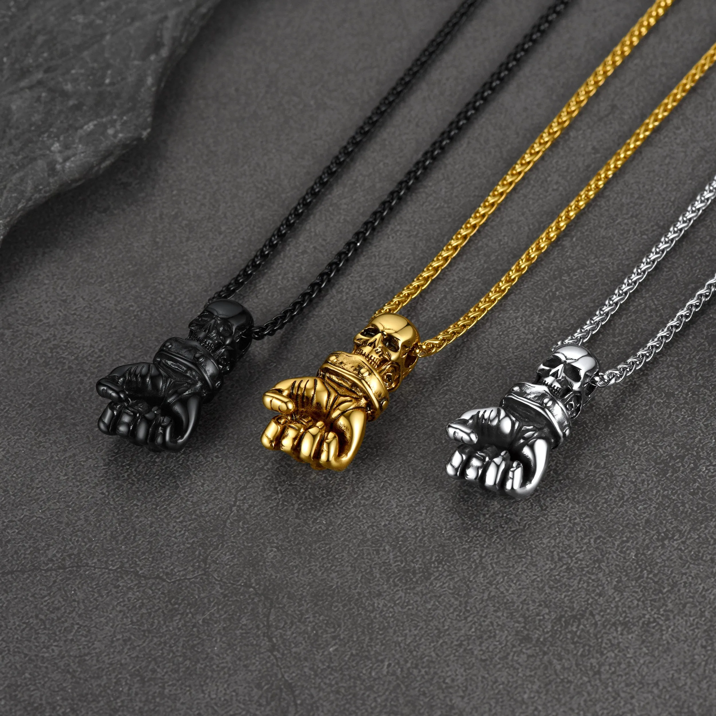 Flash Sale Punk Skull Fist Pendant Necklace for Men sold by FaithHeart product image thumbnail 5