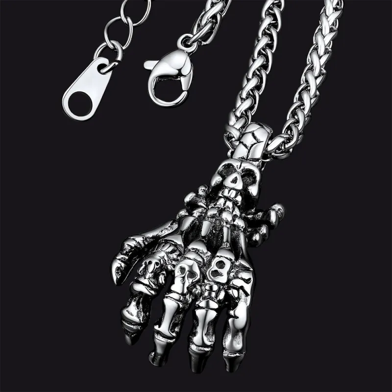 Gothic Skeleton Skull Hand Pendant Necklace sold by FaithHeart