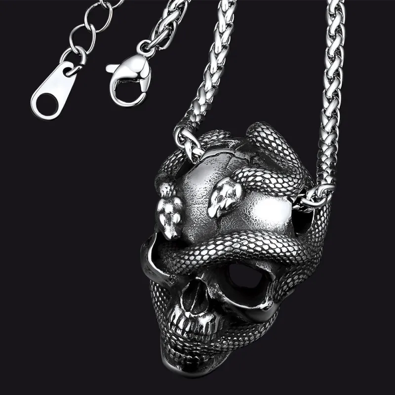 Gothic Snake Skull Pendant Necklace for Men sold by FaithHeart