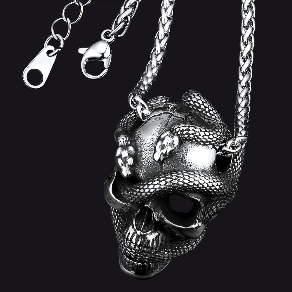 Gothic Snake Skull Pendant Necklace for Men sold by FaithHeart