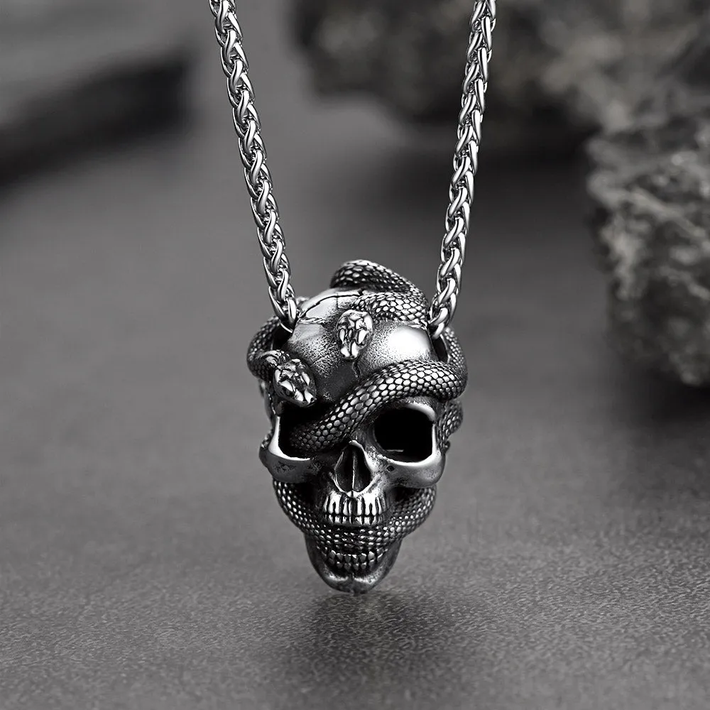 Gothic Snake Skull Pendant Necklace for Men sold by FaithHeart product image thumbnail 4