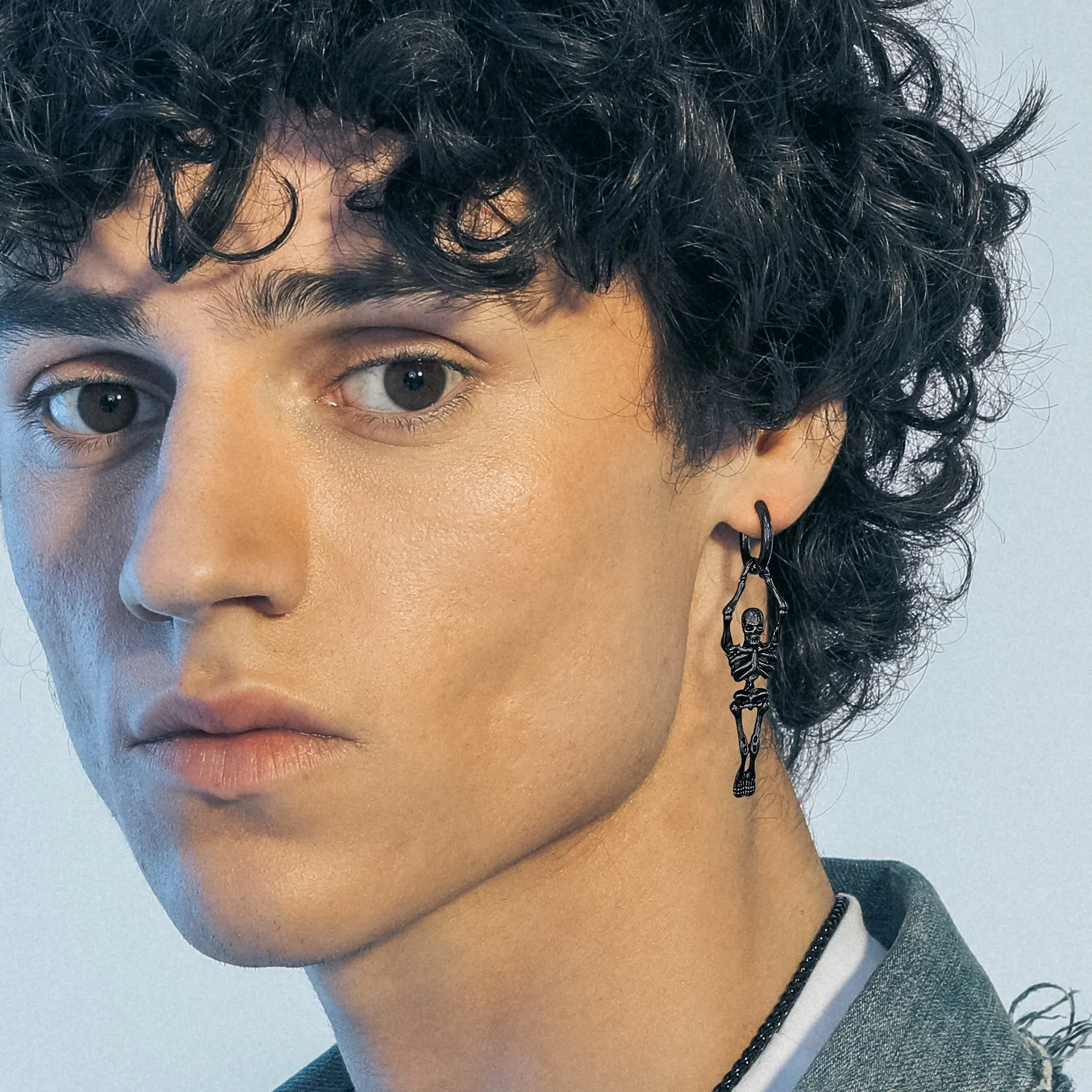 Gothic Skull Skeleton Dangle Hoop Earrings for Men sold by FaithHeart product image thumbnail 2