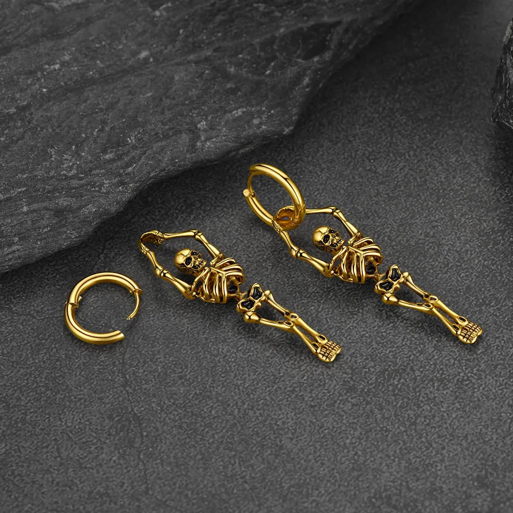 Gothic Skull Skeleton Dangle Hoop Earrings for Men sold by FaithHeart product image thumbnail 4