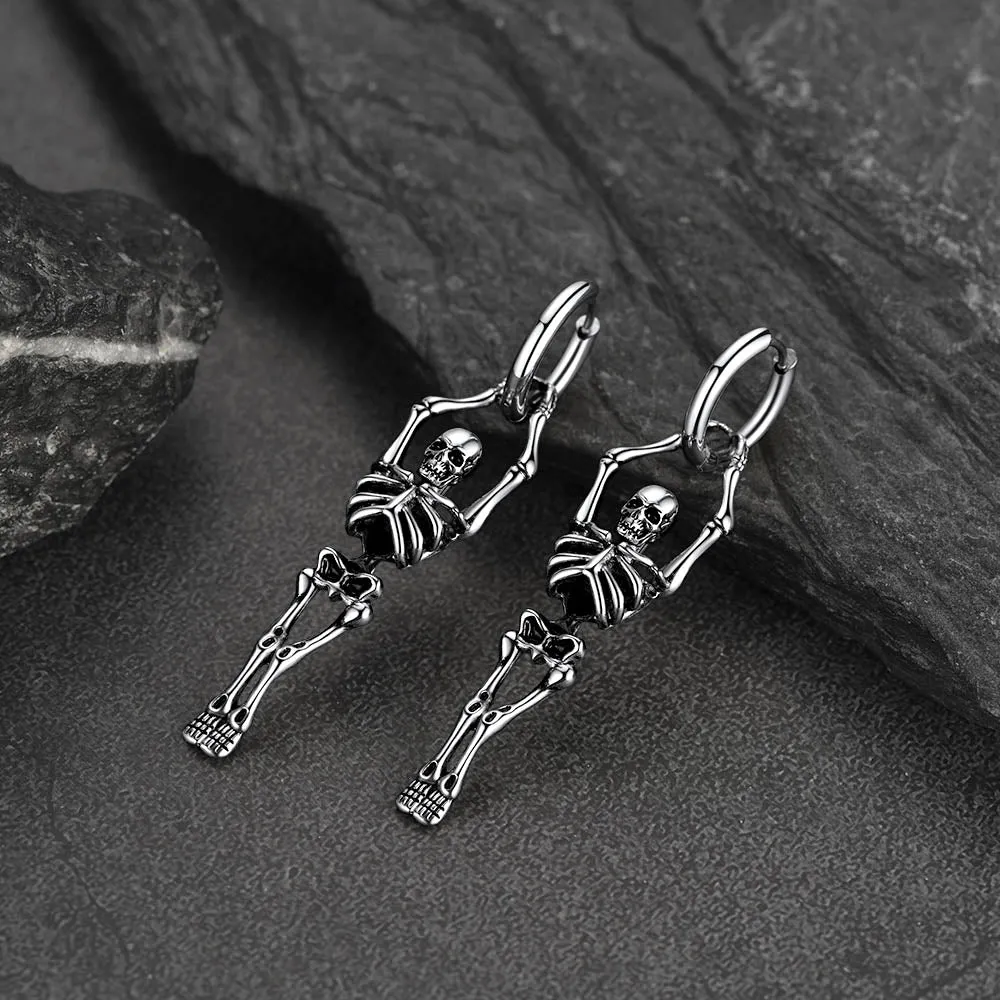 Gothic Skull Skeleton Dangle Hoop Earrings for Men sold by FaithHeart product image thumbnail 3
