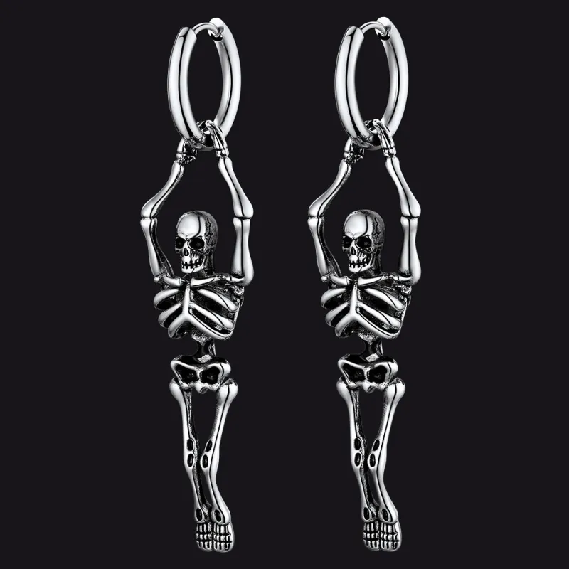 Gothic Skull Skeleton Dangle Hoop Earrings for Men sold by FaithHeart