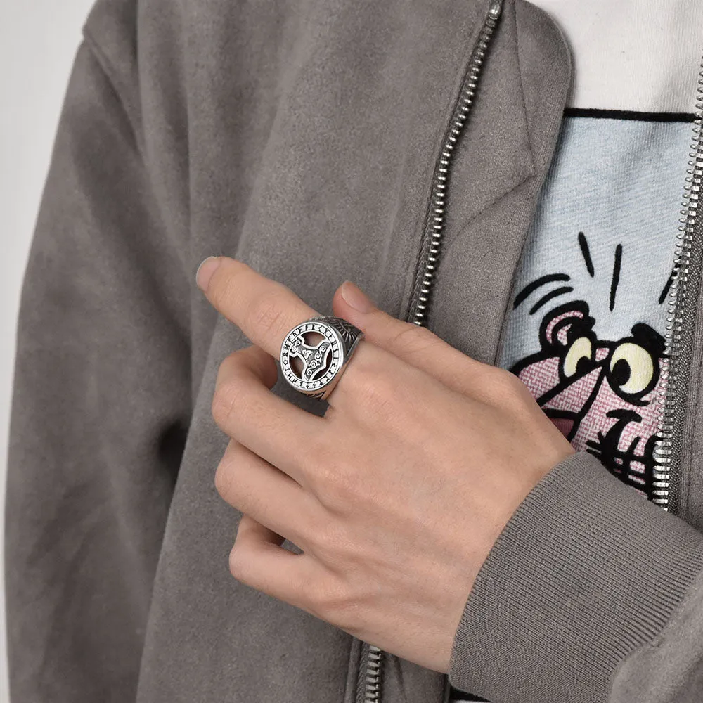 Viking Thor's Hammer Ring with Runes for Men sold by FaithHeart product image thumbnail 2