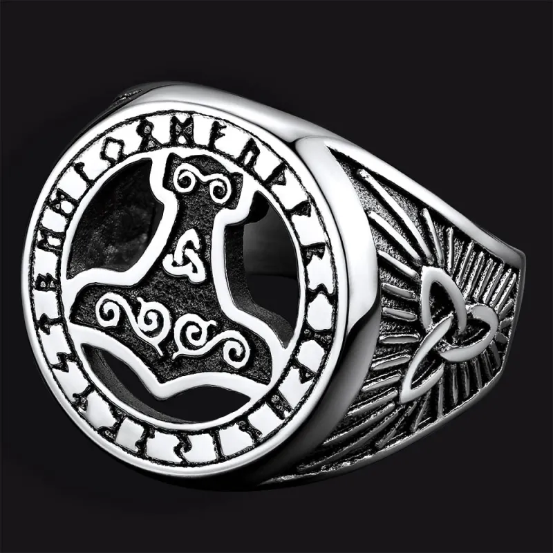 Viking Thor's Hammer Ring with Runes for Men sold by FaithHeart