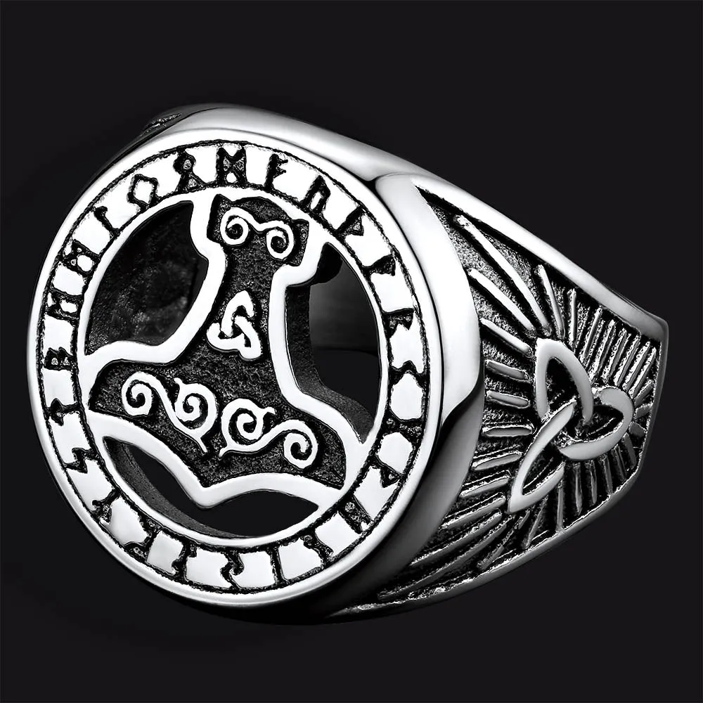 Viking Thor's Hammer Ring with Runes for Men sold by FaithHeart
