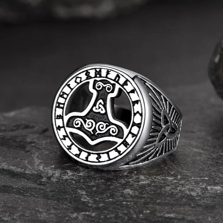 Viking Thor's Hammer Ring with Runes for Men sold by FaithHeart product image thumbnail 3