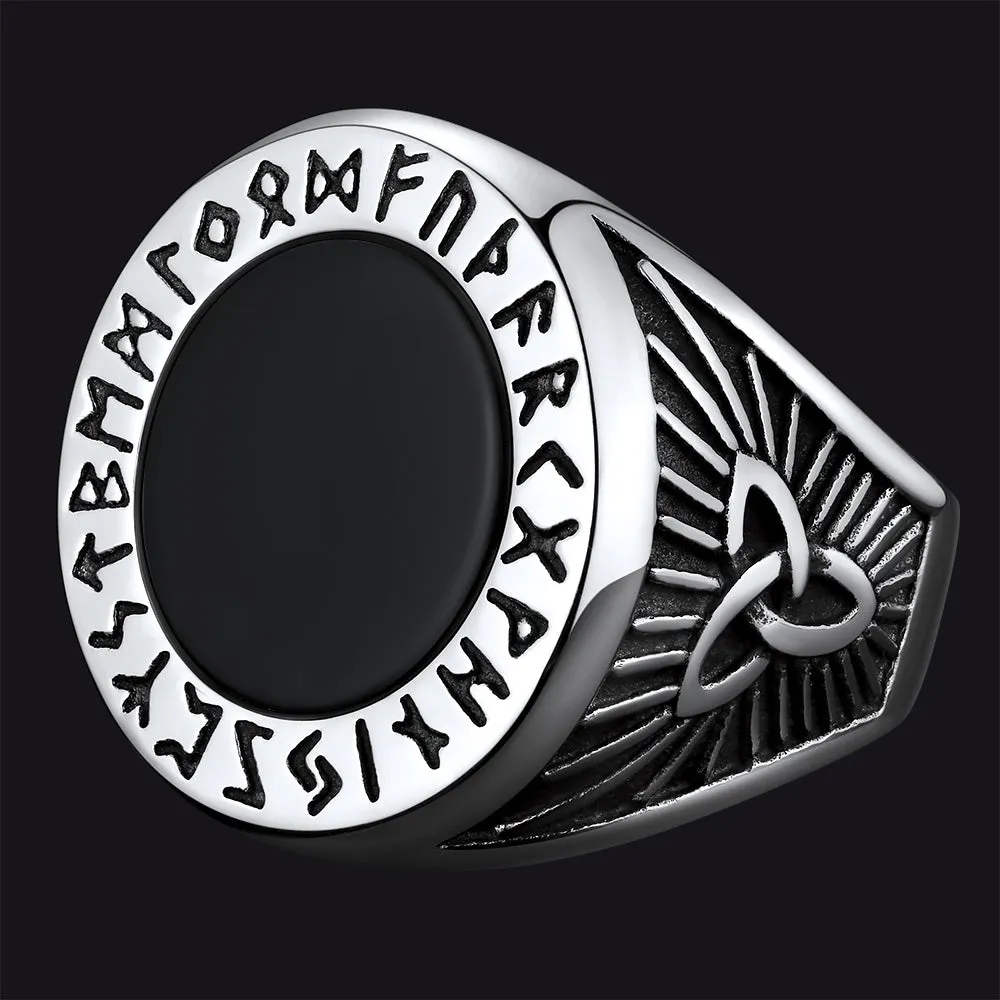 Black Onyx Signet Ring with Viking Runes for Men sold by FaithHeart