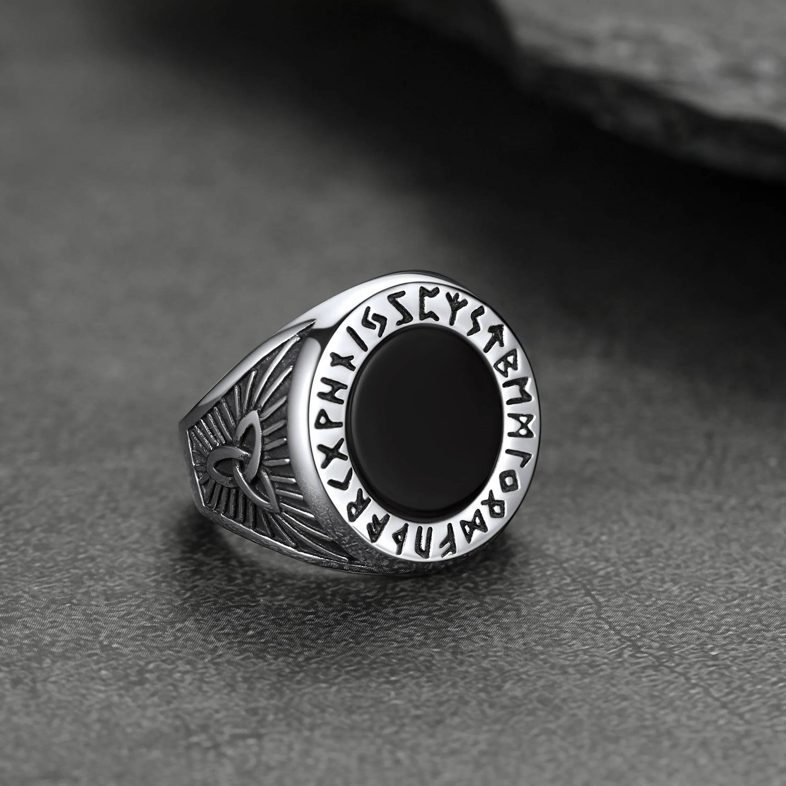 Black Onyx Signet Ring with Viking Runes for Men sold by FaithHeart product image thumbnail 5