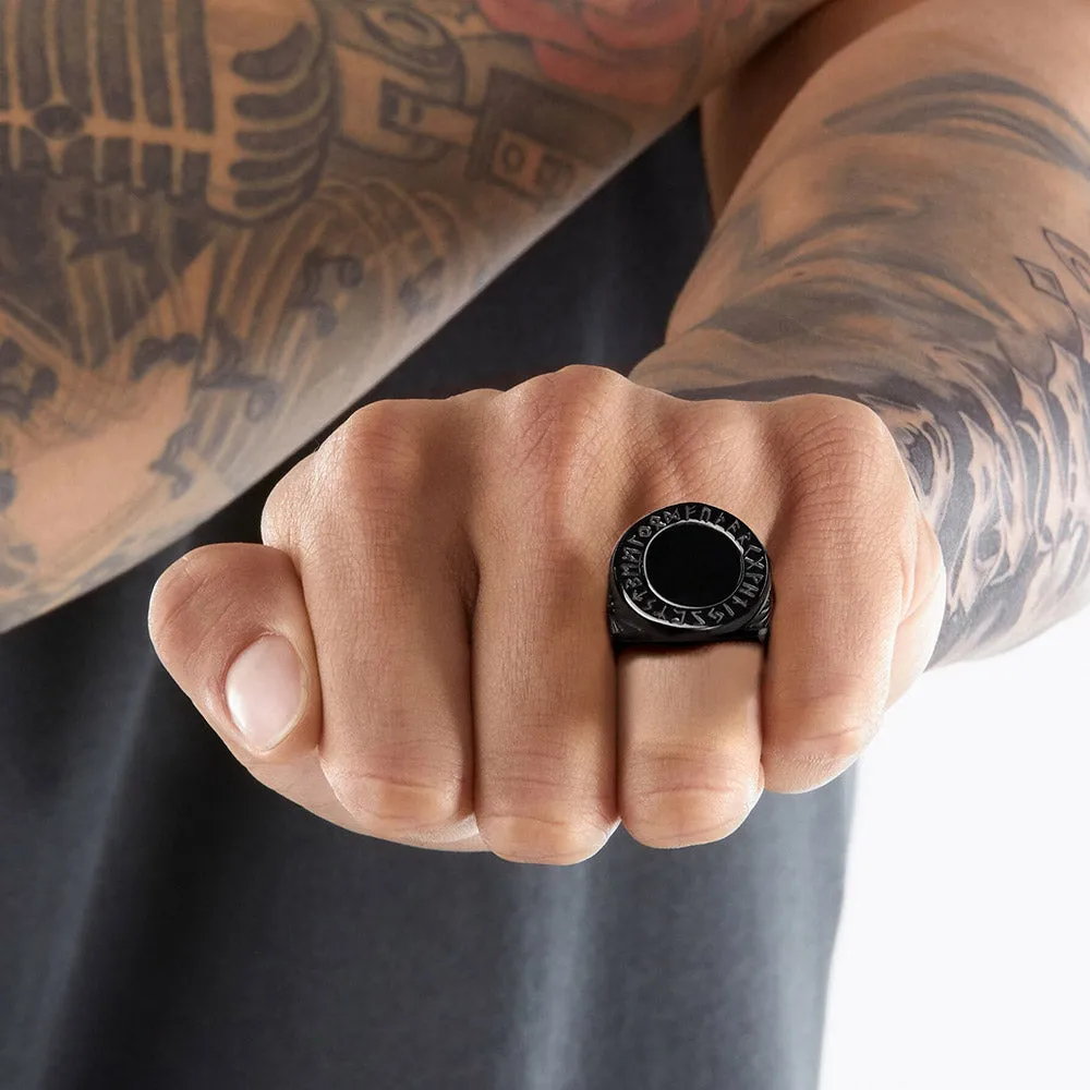 Black Onyx Signet Ring with Viking Runes for Men sold by FaithHeart product image thumbnail 3