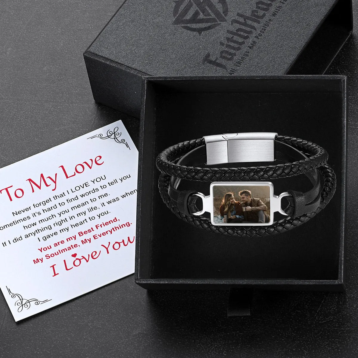 Personalized Picture Black Leather Bracelet Gift for Men sold by FaithHeart product image thumbnail 2
