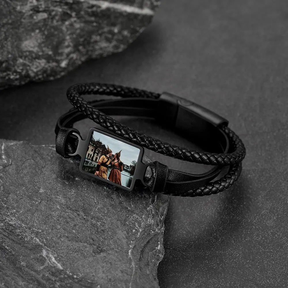Personalized Picture Black Leather Bracelet Gift for Men sold by FaithHeart product image thumbnail 4