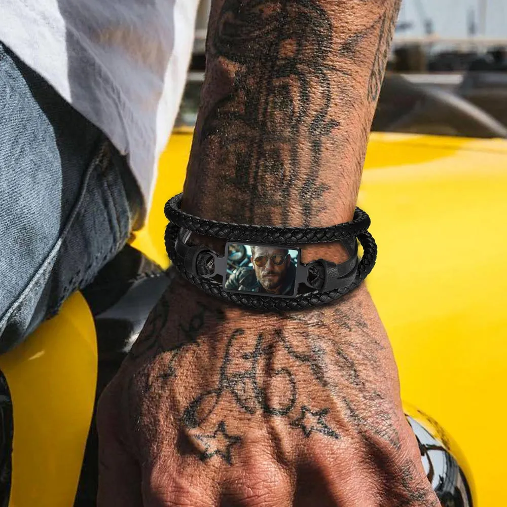 Personalized Picture Black Leather Bracelet Gift for Men sold by FaithHeart product image thumbnail 3