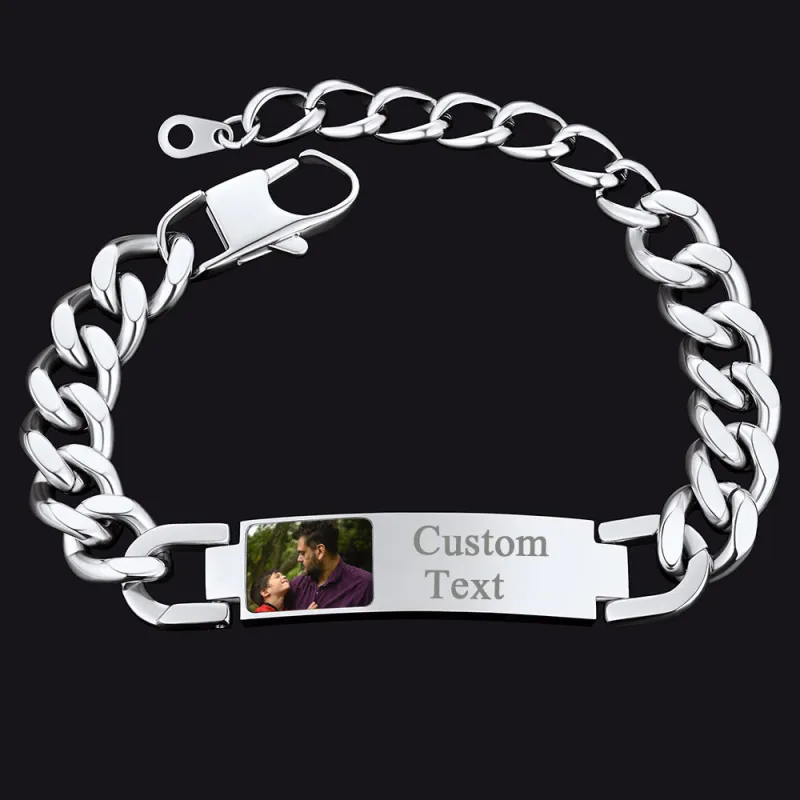 Personalized Nameplate Cuban Link Chain Bracelet with Picture Gift for Men sold by FaithHeart