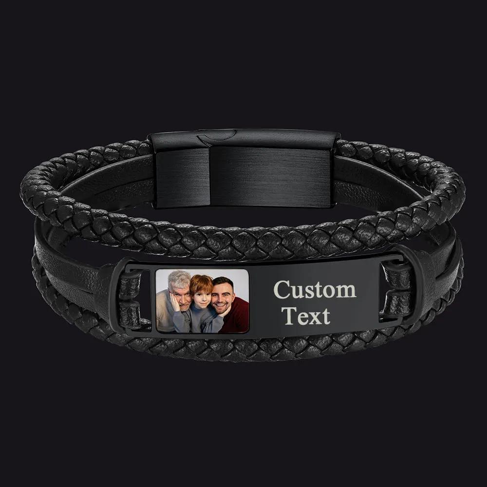 Personalized Leather Cuff Bracelet with Picture Gift for Men sold by FaithHeart