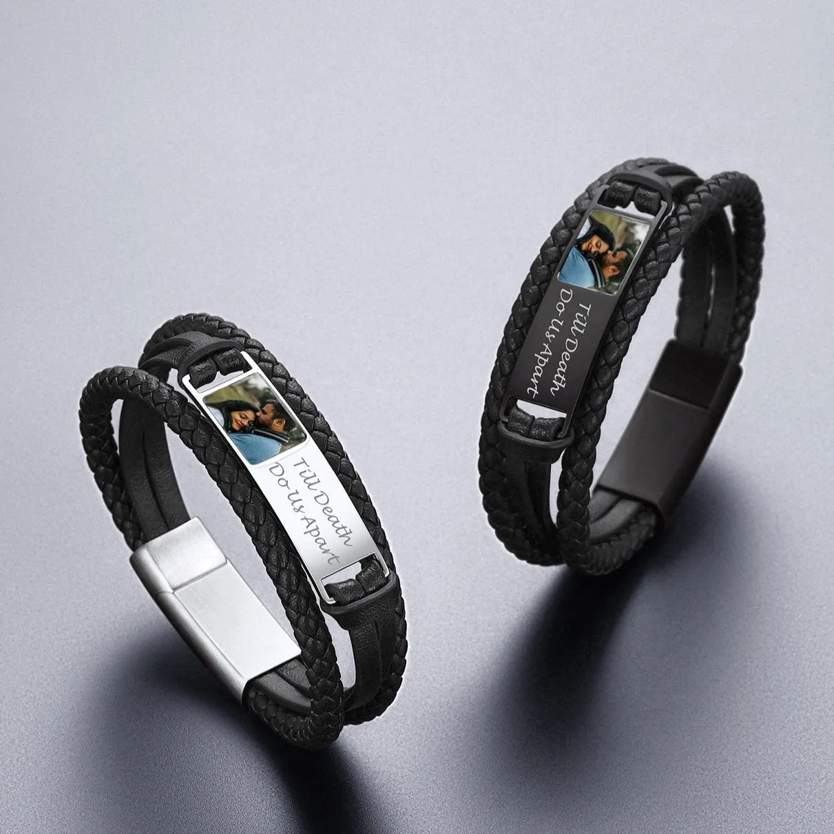 Personalized Leather Cuff Bracelet with Picture Gift for Men sold by FaithHeart product image thumbnail 4