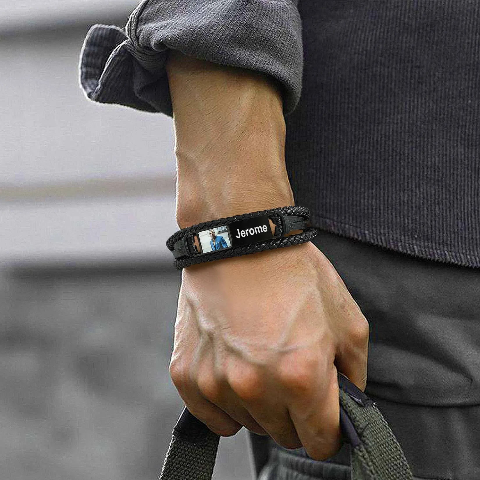 Personalized Leather Cuff Bracelet with Picture Gift for Men sold by FaithHeart product image thumbnail 3