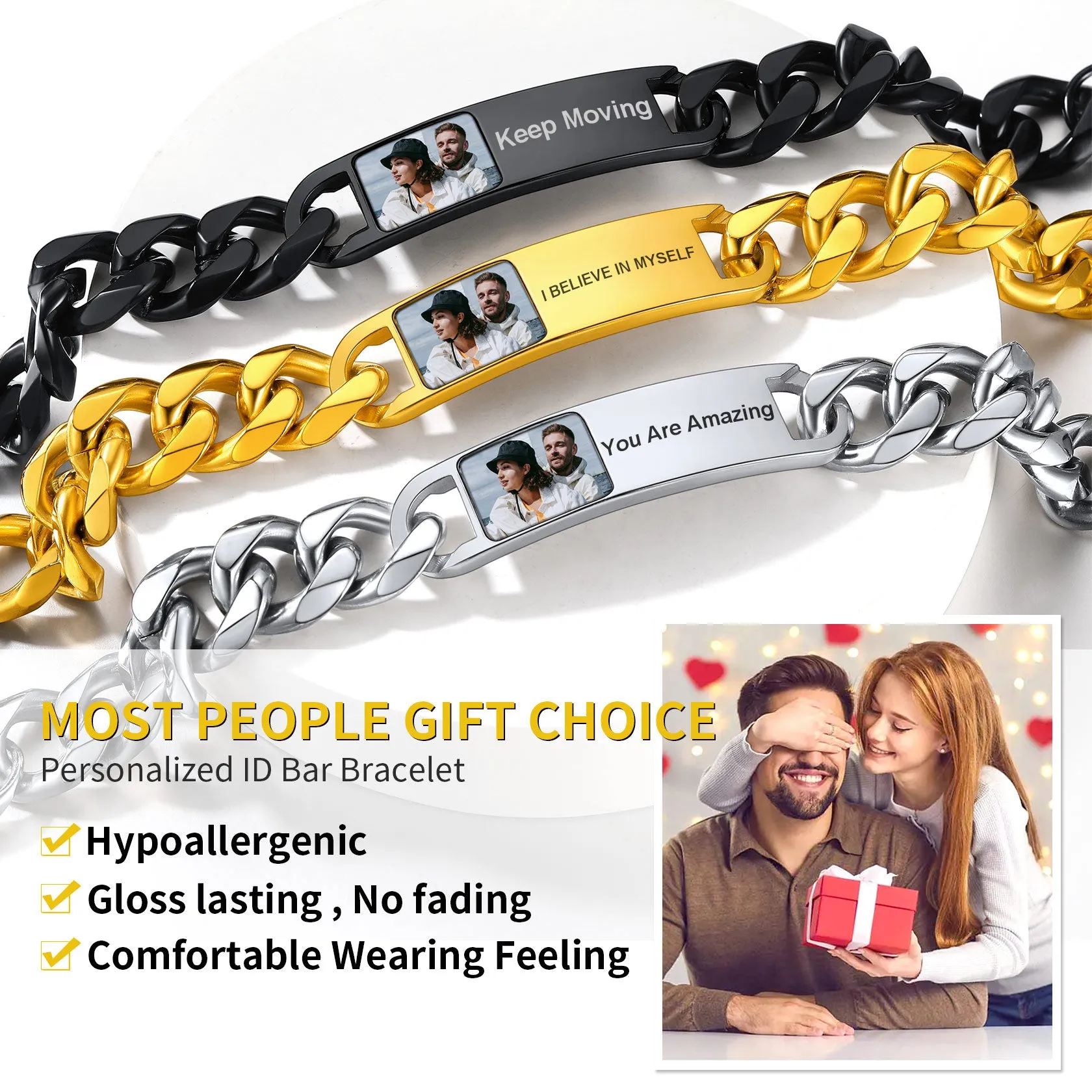 Customized Photo Cuban Chain Link Bracelet with Picture Gift for Men sold by FaithHeart product image thumbnail 4