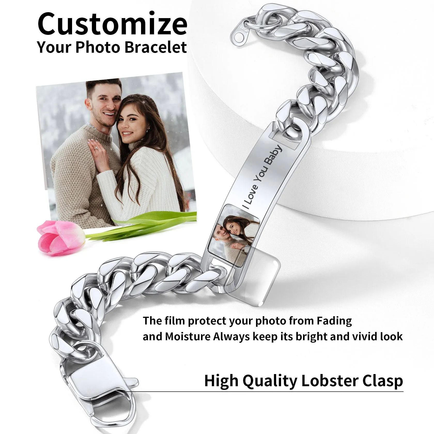 Customized Photo Cuban Chain Link Bracelet with Picture Gift for Men sold by FaithHeart product image thumbnail 5