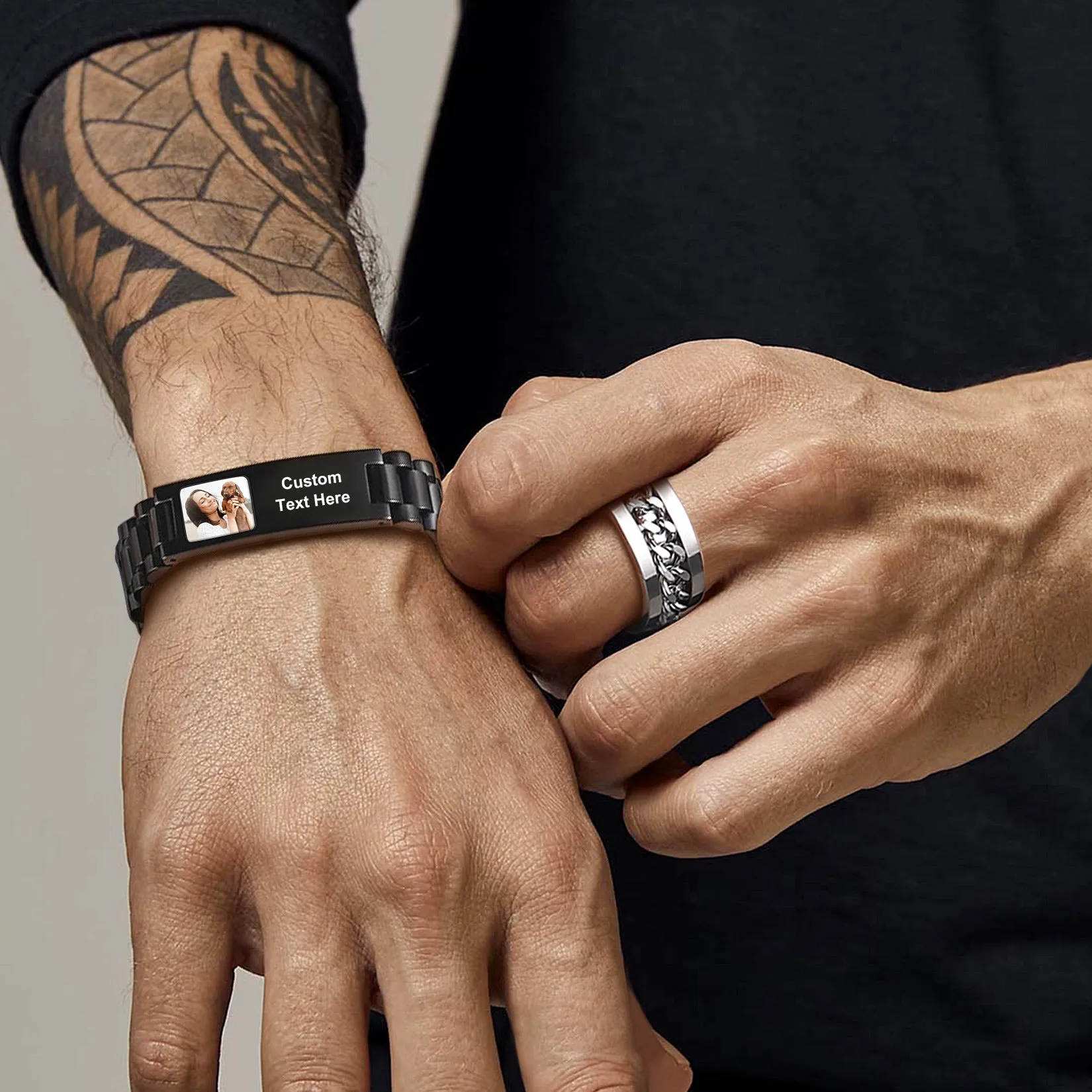 Customized Bar Watch Strap Chain Bracelet with Picture for Men sold by FaithHeart product image thumbnail 3