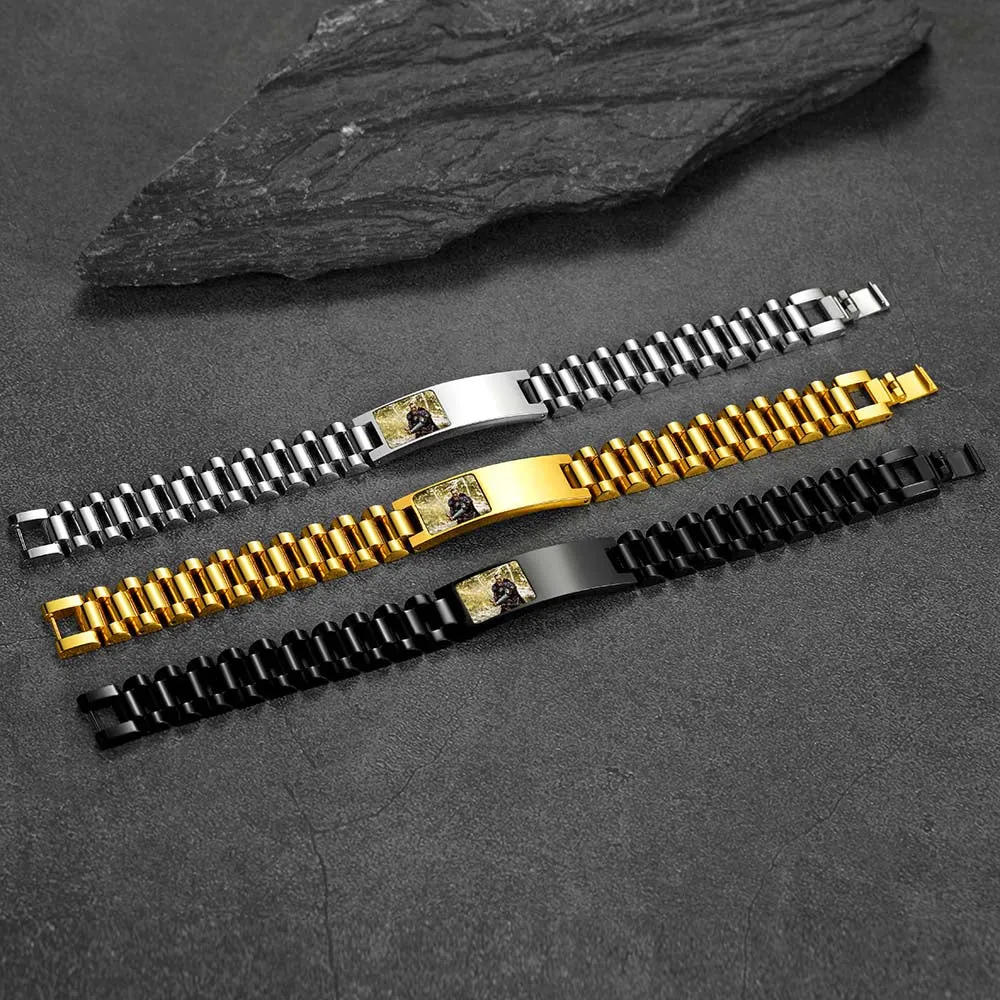 Customized Bar Watch Strap Chain Bracelet with Picture for Men sold by FaithHeart product image thumbnail 4