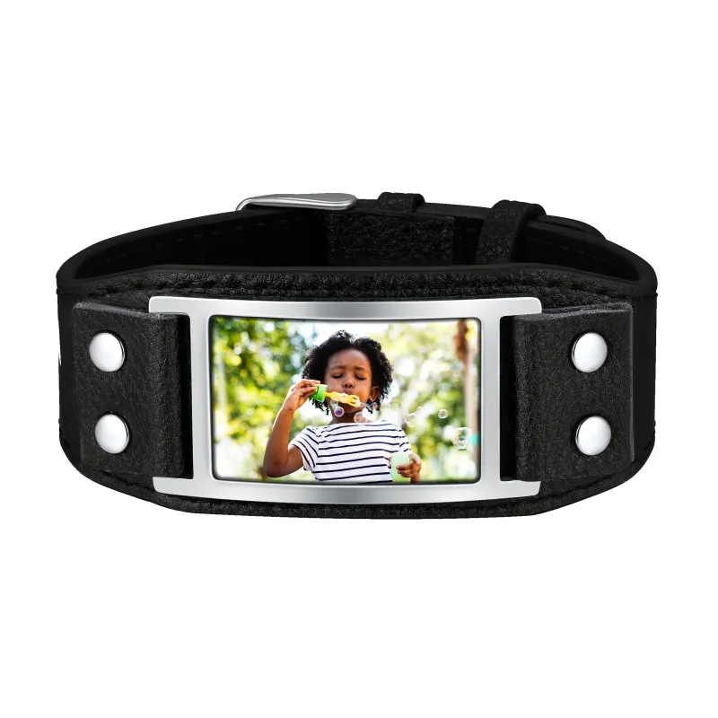 Personalized Picture Leather Bracelet Black Wristband for Men sold by FaithHeart