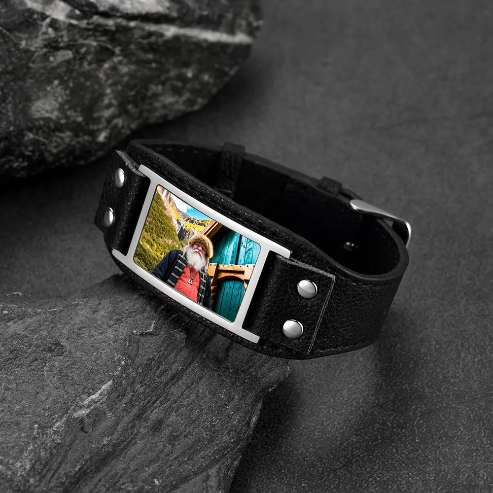 Personalized Picture Leather Bracelet Black Wristband for Men sold by FaithHeart product image thumbnail 3