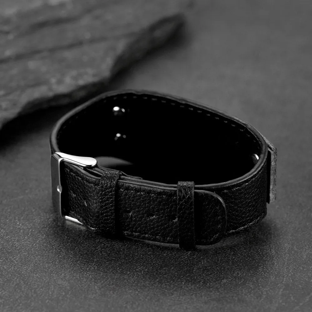 Personalized Picture Leather Bracelet Black Wristband for Men sold by FaithHeart product image thumbnail 5