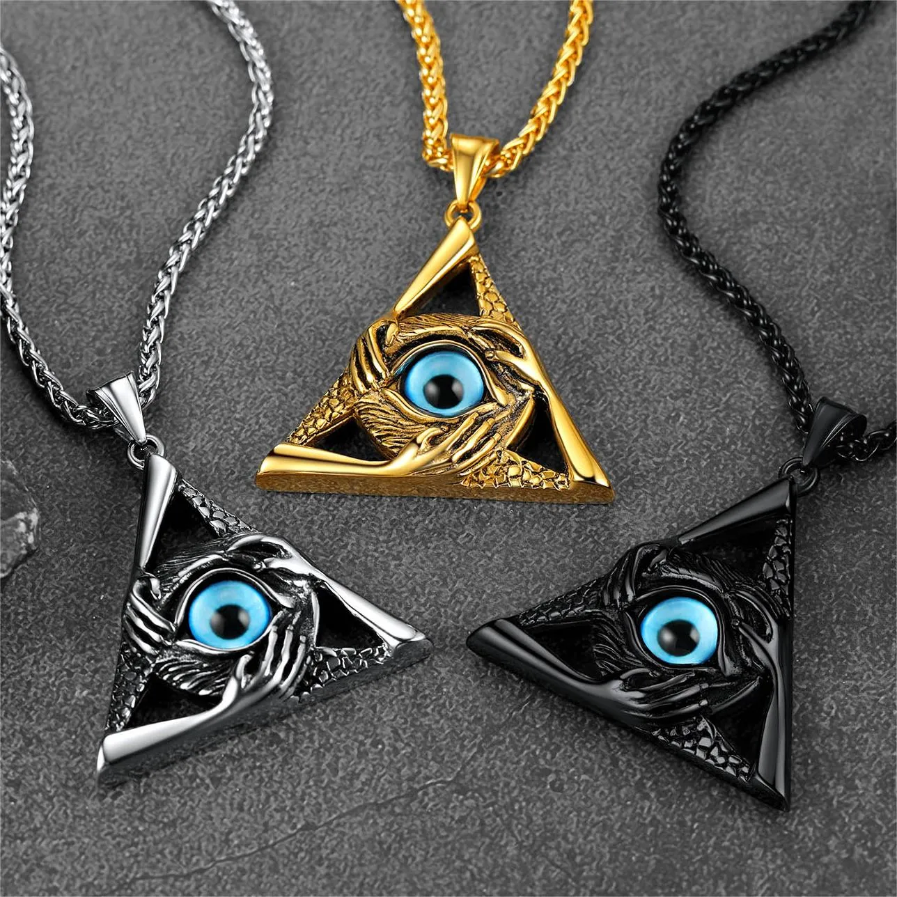 Triangle Third Evil Eye Necklace All-Seeing Pendant sold by FaithHeart product image thumbnail 3